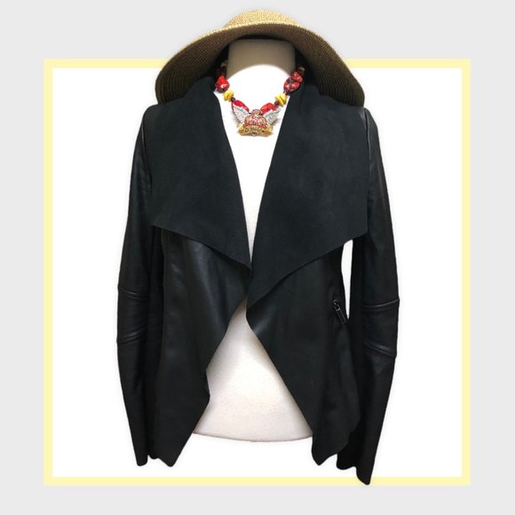 Le Chateau Women's Jacket Black Vegan Leather Cascade Front Size XXS - Picture 1 of 7